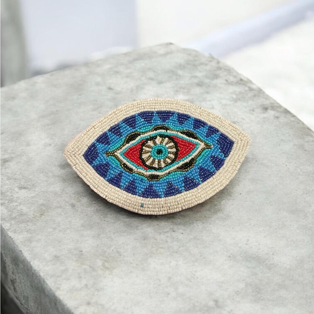 Beaded Evil Eye Statement Zippered Coin/Make Up Bag - Turquoise, Blue, Red